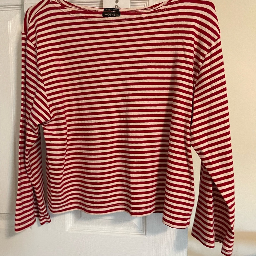 MOTHER Red and White Striped Long Sleeve Top